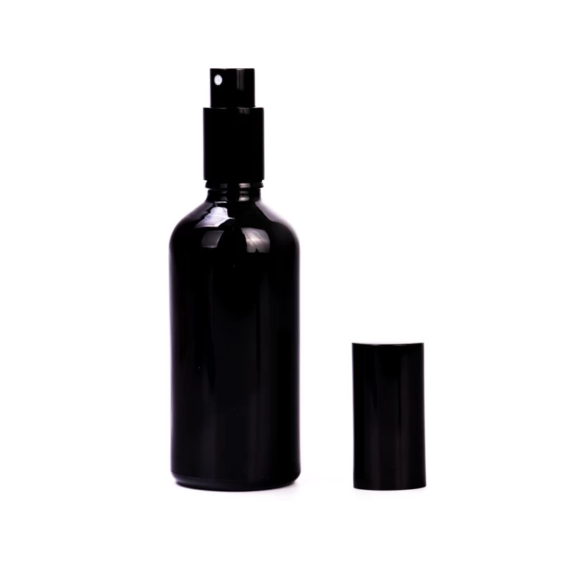 Wholesale 50ml-100ml shiny black glass bottle with shiny black cap  for home deco