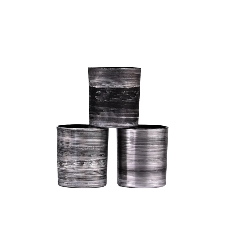 Cylinder 10oz hand painting silver glass candle jars