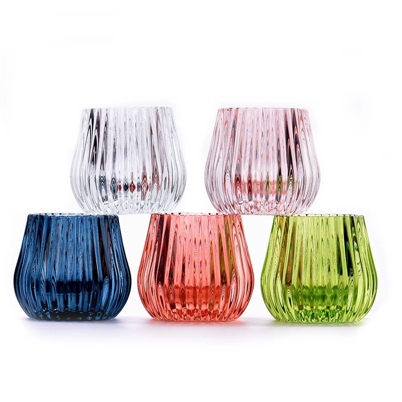 clear glass candle jar with stripe design home decor