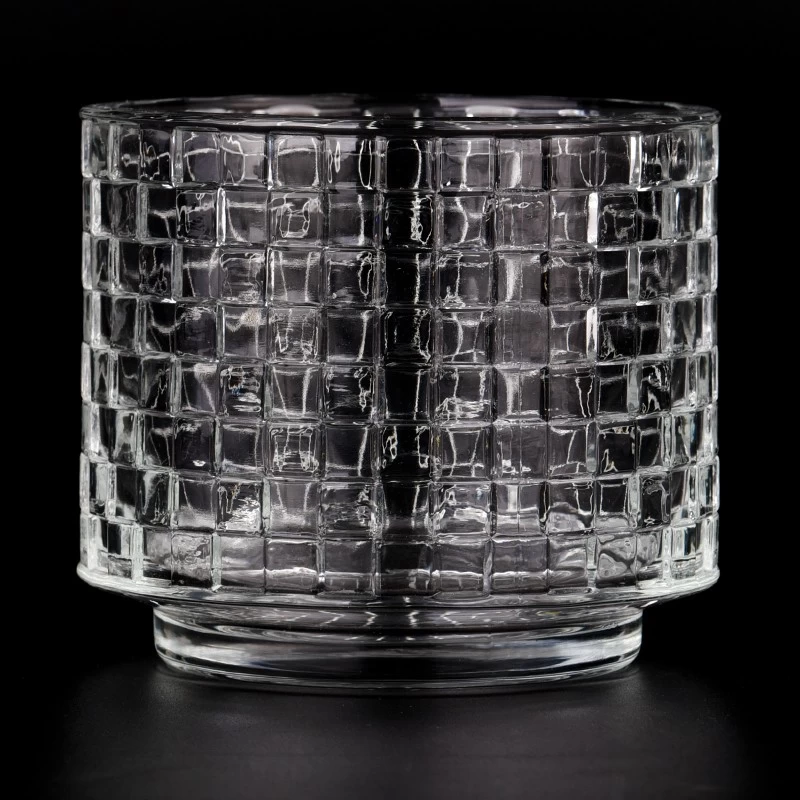 Wholesale customized clear glass candle holder with square pattern design supplier