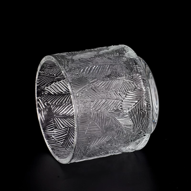 embossed pine pattern glass candle jar