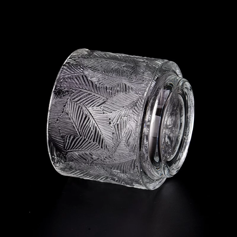 embossed pine pattern glass candle jar