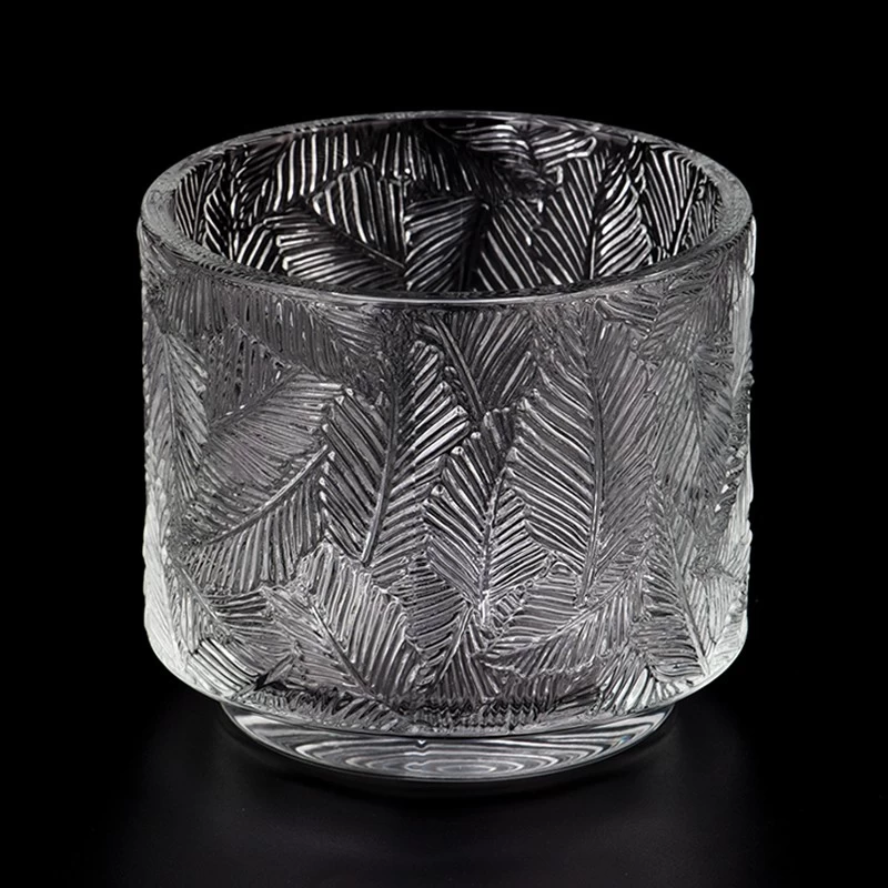 embossed pine pattern glass candle jar