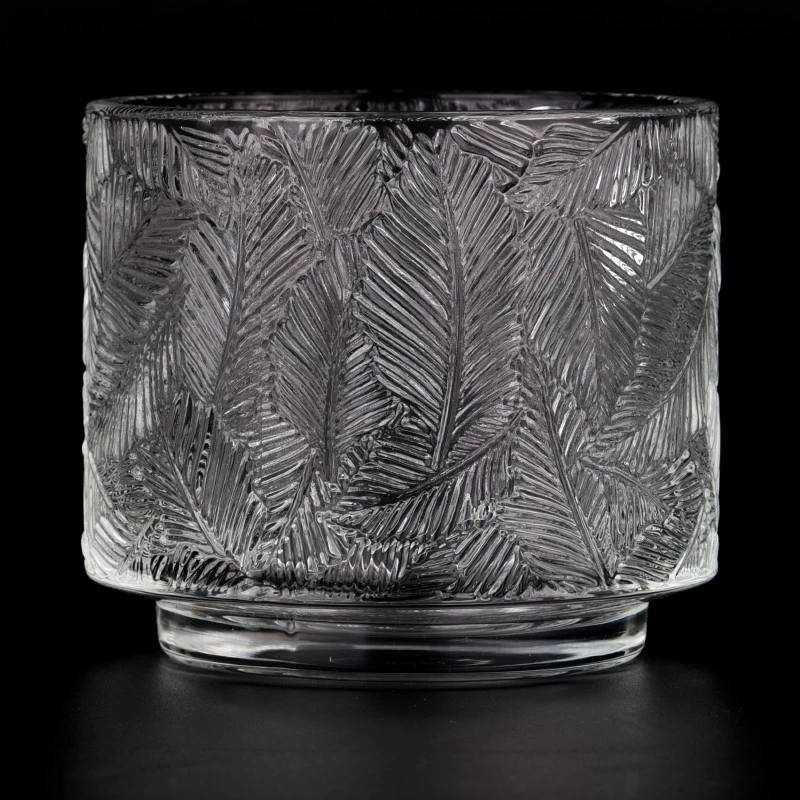 embossed pine pattern glass candle jar