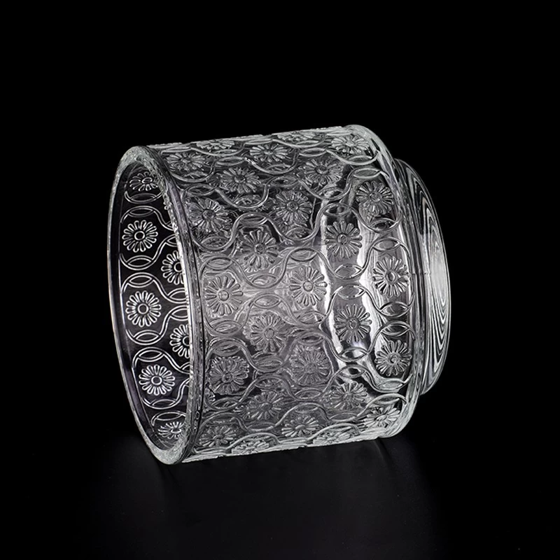 Velkoobchodní skleněné dózy na svíčky s reliéfním vzorem 16OZ pro domácí dekoraci
