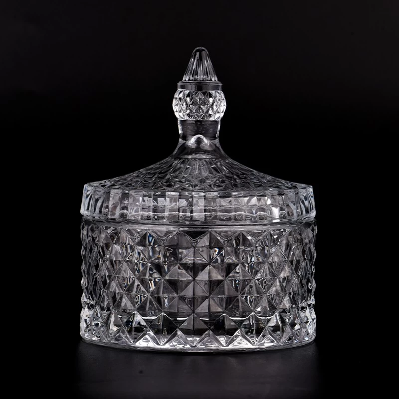 Newly design diamond effect  8oz glass candle vessel with handle for wholesale