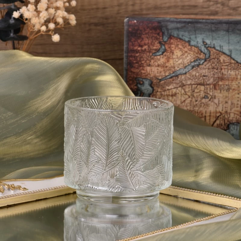 Luxury leaf shape patterns clear glass candle jars of manufacturers