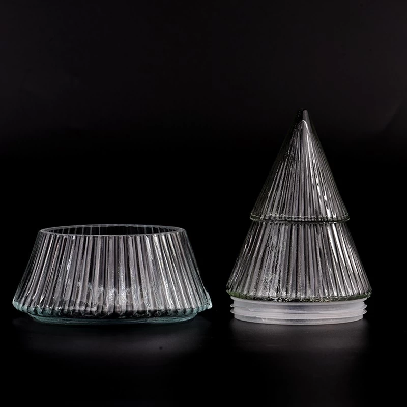 8oz christmas tree shape with vertical line glass candle jars with lids for home deco