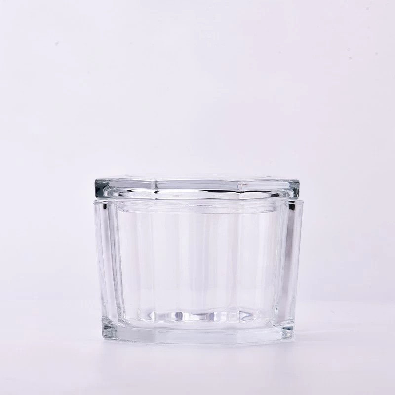 hot sales 8 sides glass candle jar with lid
