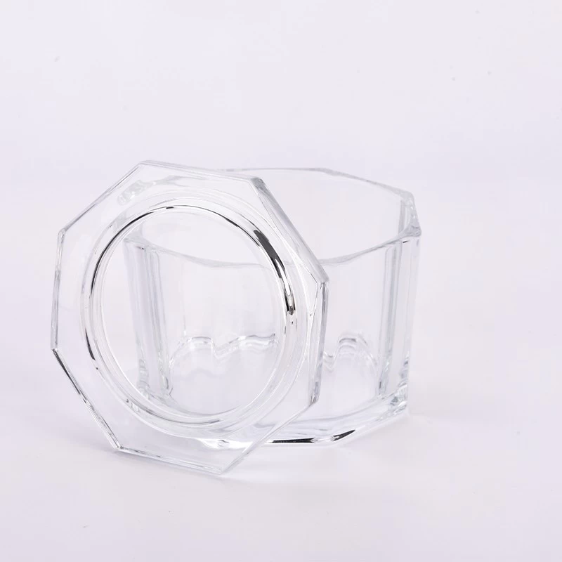 hot sales 8 sides glass candle jar with lid