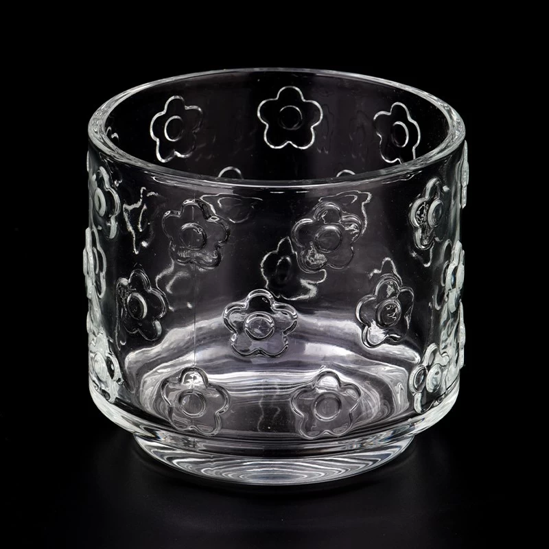 Hot sale glass candle holder with flower pattern with step for wholesale