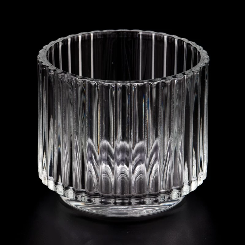 Popular design 10oz step glass candle holder with vertical line for wedding