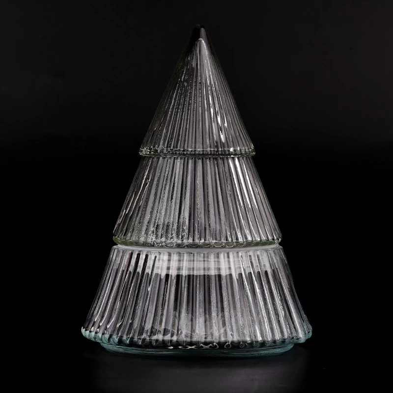 Hot sale 8oz Christmas tree shape glass candle holder with lids for wholesale