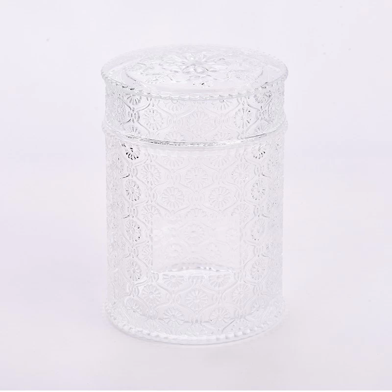 20oz large embossed glass container with glass lid