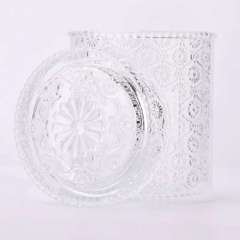 20oz large embossed glass container with glass lid