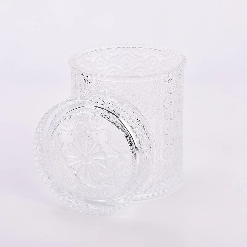 20oz large embossed glass container with glass lid