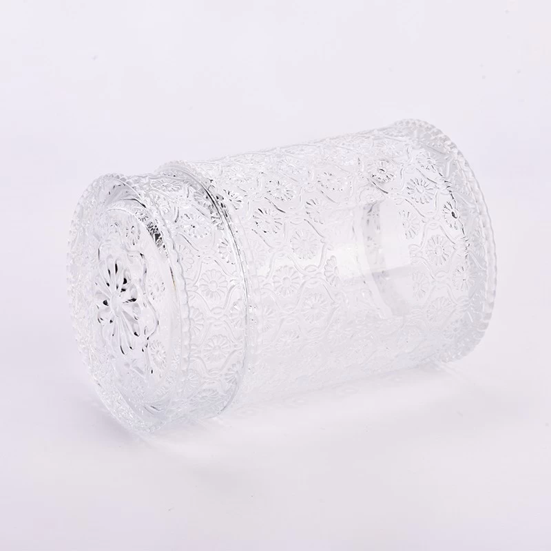 20oz large embossed glass container with glass lid