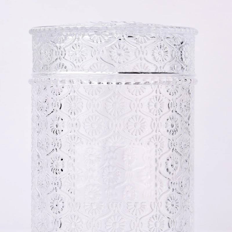20oz large embossed glass container with glass lid