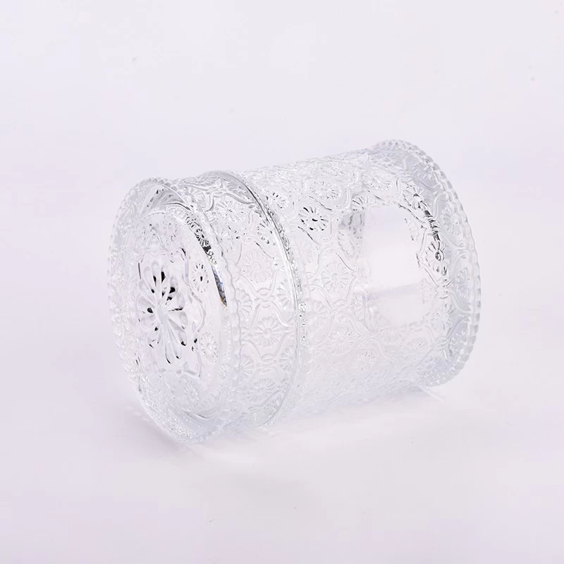 popular size glass embossed glass candle container with lid