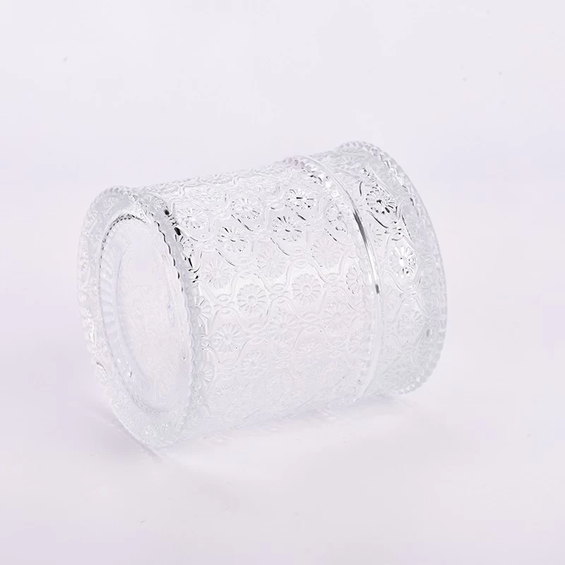 popular size glass embossed glass candle container with lid