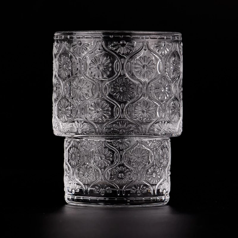 Wholesale 190ml raised pattern glass candle jar step glass jars