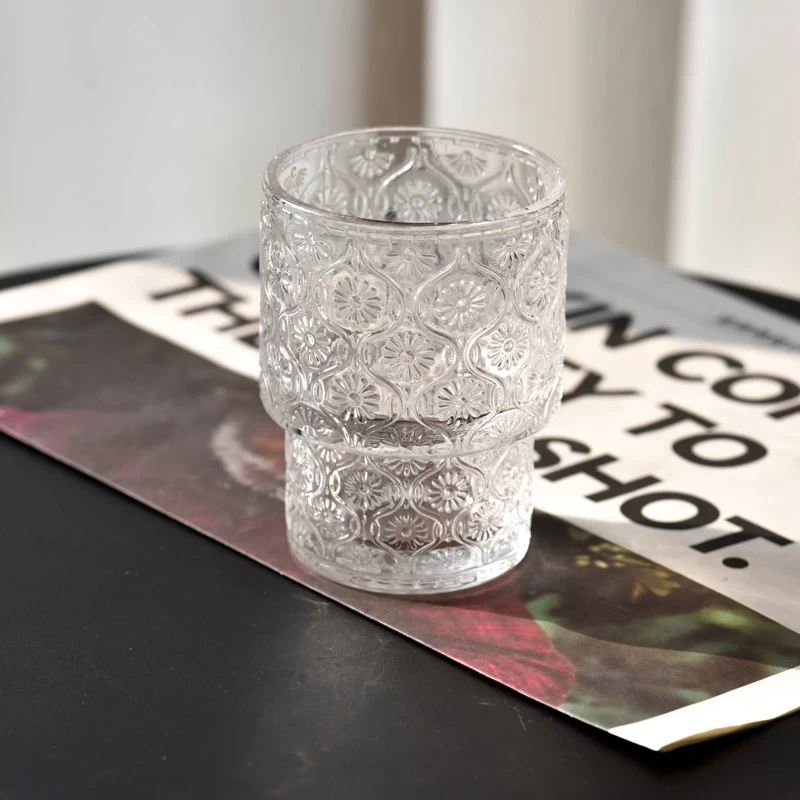 Luxury customized 190ml raised pattern glass candle jar step glass jars