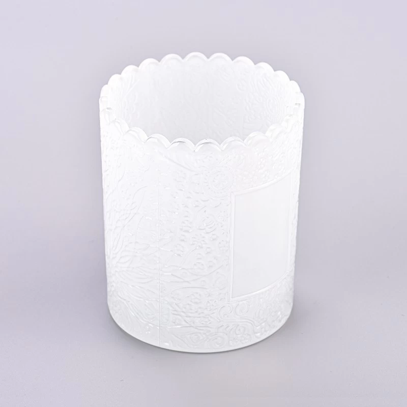 Wholesale embossed glass candle jar with custom logo candle vessel for home decor