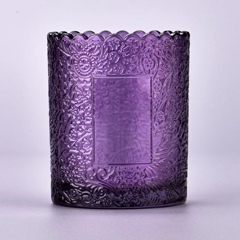 Popular purple color with customized pattern on the 250ml glass candle holder 