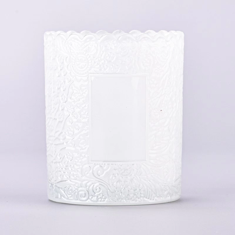 Hot sale shiny transparent white color with customized pattern on the 250ml glass candle holder  in bulk