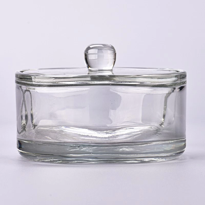 Newly deco wide mouth straight line 10oz 12oz 14oz glass candl holder with handle for wedding 