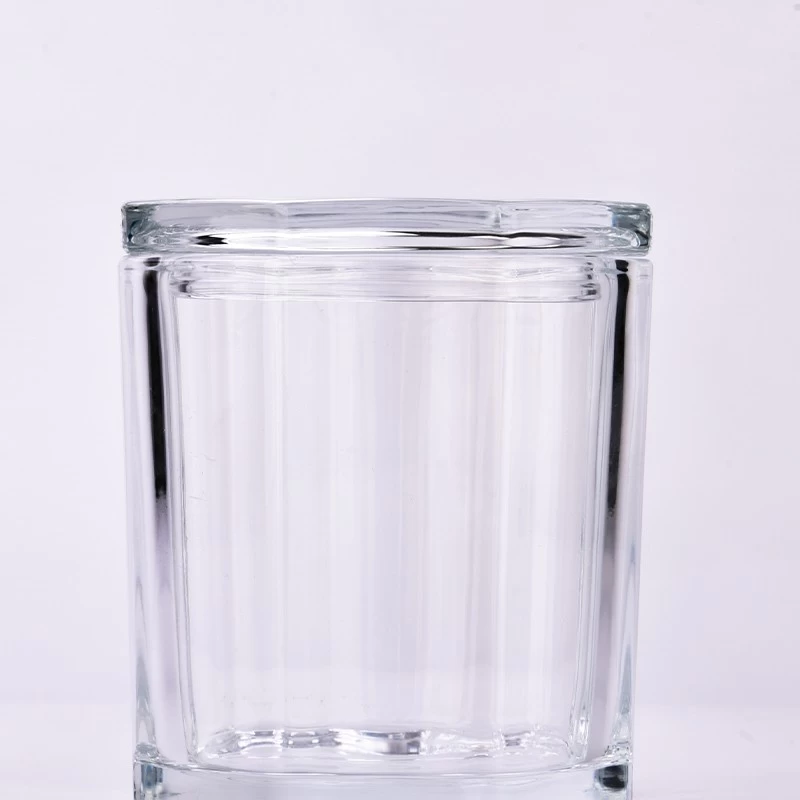 Wholesale custom logo octagonal 691ml transparent large capacity glass candle jar with lid