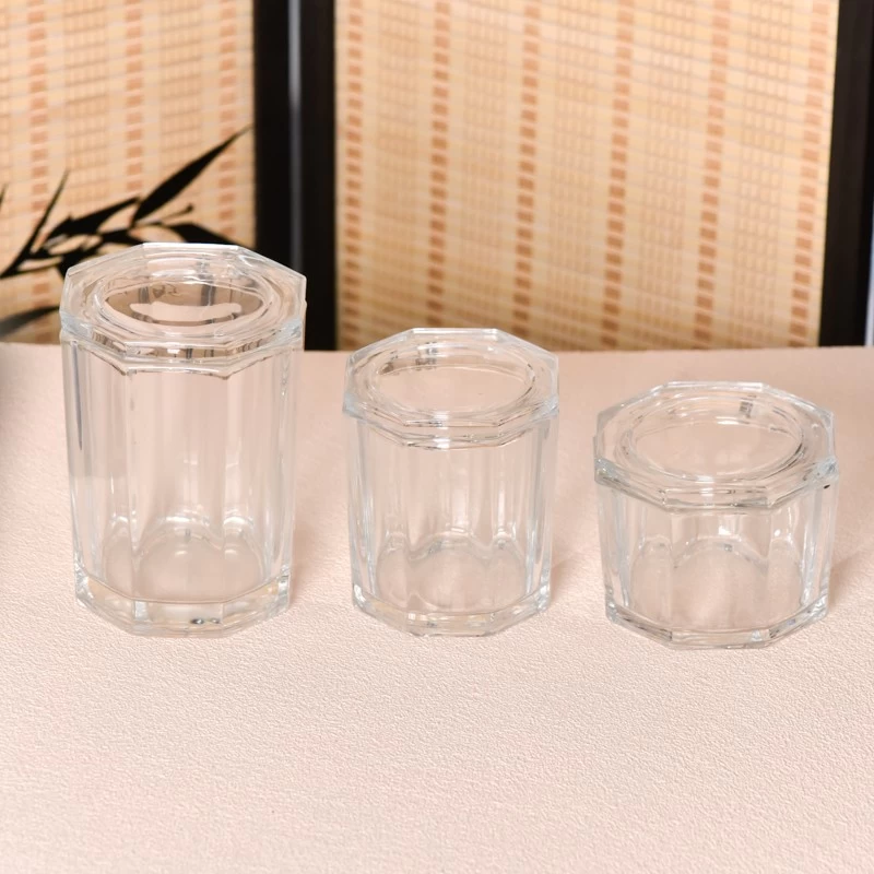 Wholesale custom logo octagonal 691ml transparent large capacity glass candle jar with lid