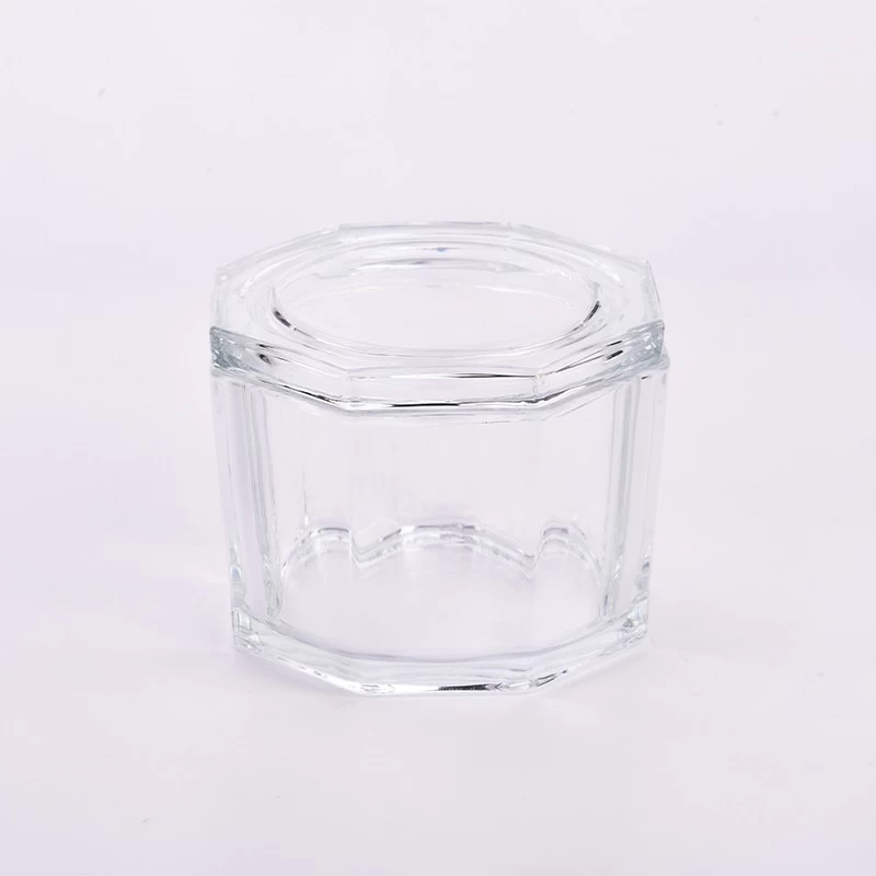 Kiina Tukkukaupan design kahdeksankulmainen kirkas lasikynttiläpurkki kannella suurkapasiteettiset kynttiläastiat valmistaja