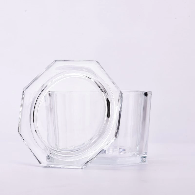 Supplier 12oz 14oz 16oz 20oz design octagon clear glass candle jar with lid large capacity candle vessels