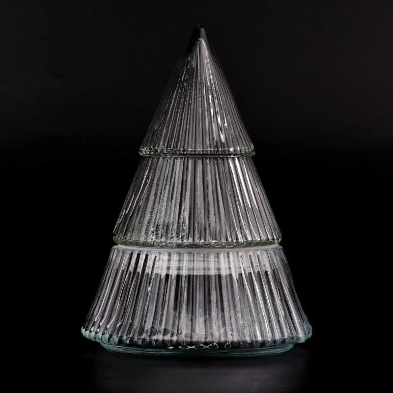 الصين جرة شمعة زجاجية على شكل شجرة عيد الميلاد مع حامل شمعة بغطاء زجاجي لقضاء العطلات الصانع