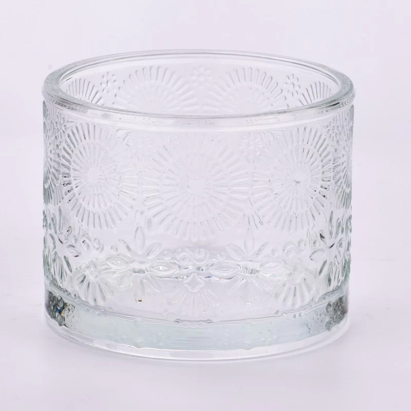 China Wholesale Sun pattern 500ml glass candle jar for home decoration manufacturer