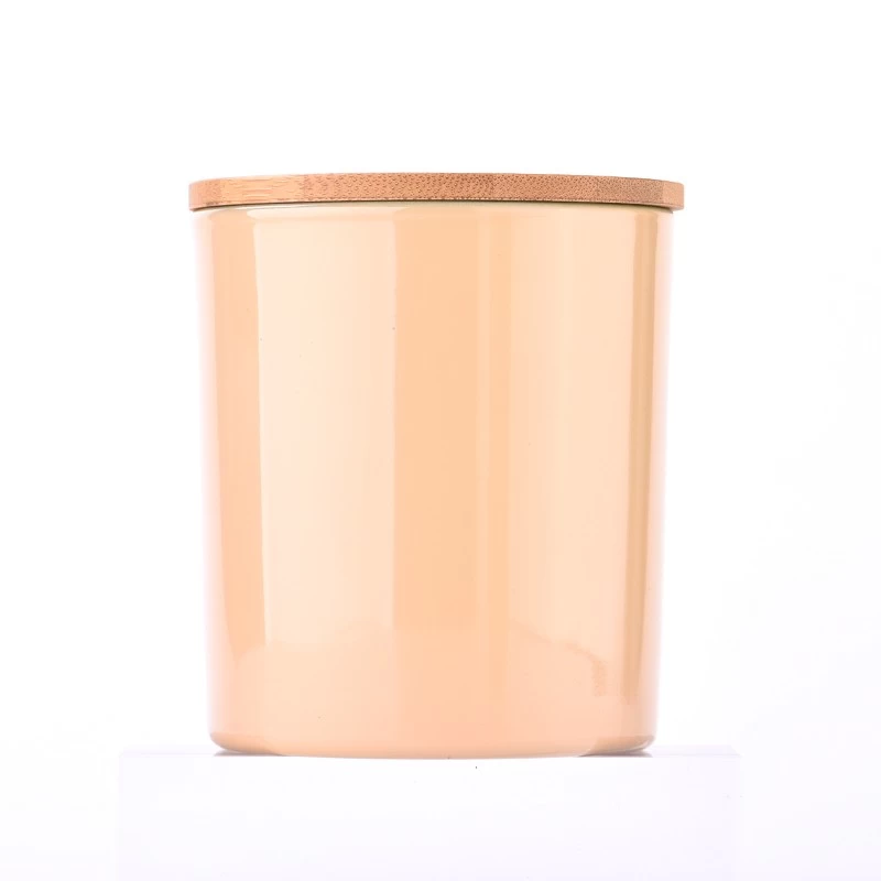 Solid colour glass candle vessels for candle making with wooden lid