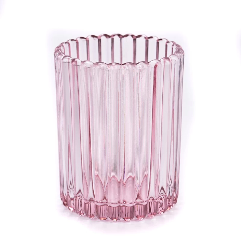 Chine Bougeoir de luxe en verre rose transparent de 300ml, ligne verticale, pour fournisseur fabricant