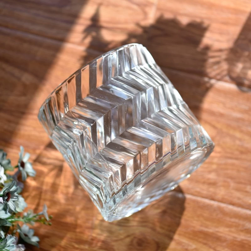Wholesale custom 1907ml embossed transparent glass candle holder