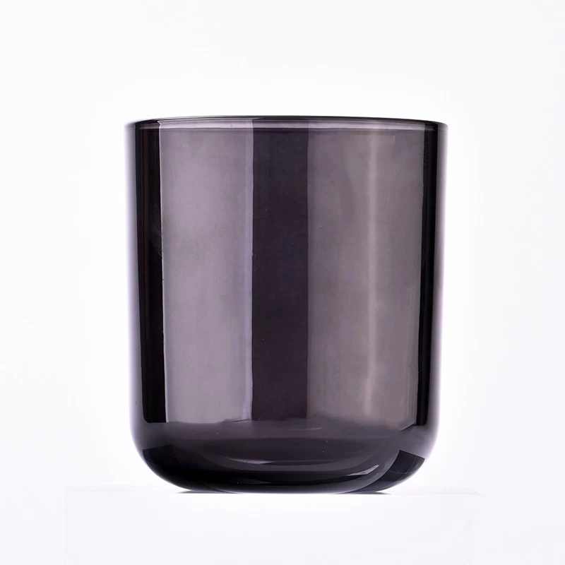 Wholesale 8oz translute gray color round bottom aura glass candle jars in bulk