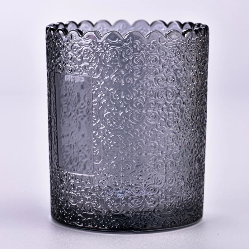 Wholesale custom pattern smoke gray 250ml glass candle holder