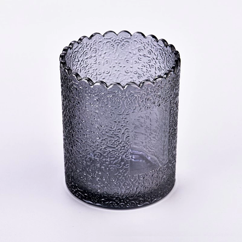 Wholesale custom pattern smoke gray 250ml glass candle holder