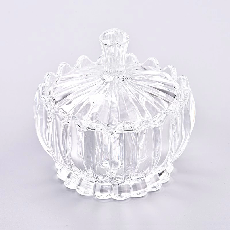 Supplier 7oz vertical stripe clear glass candle jar with lid for home decorate in bulk