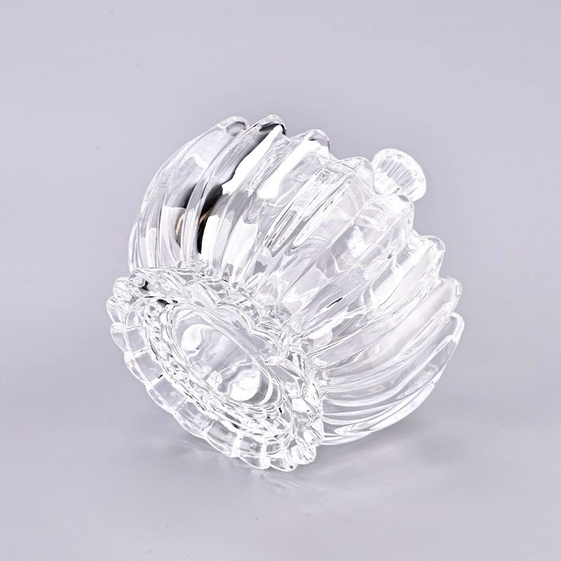 Hot sale 7oz vertical stripe clear glass candle jar with lid for wholesale