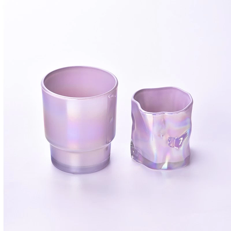 Wholesale pink purple gradation irregular pattern glass candle jars for home decor