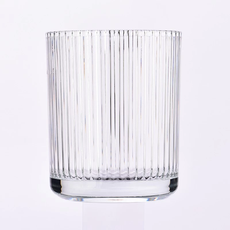 Grosir stoples lilin kaca garis vertikal 440ml bening