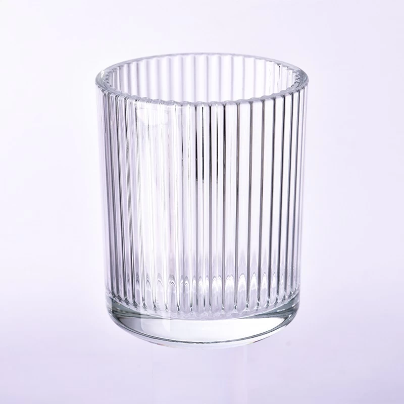Wholesale clear 440ml vertical line glass candle jars for wedding