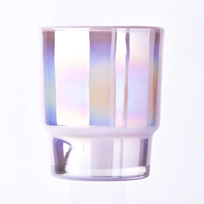 New step glass candle jars with iridescent color for wholesale 