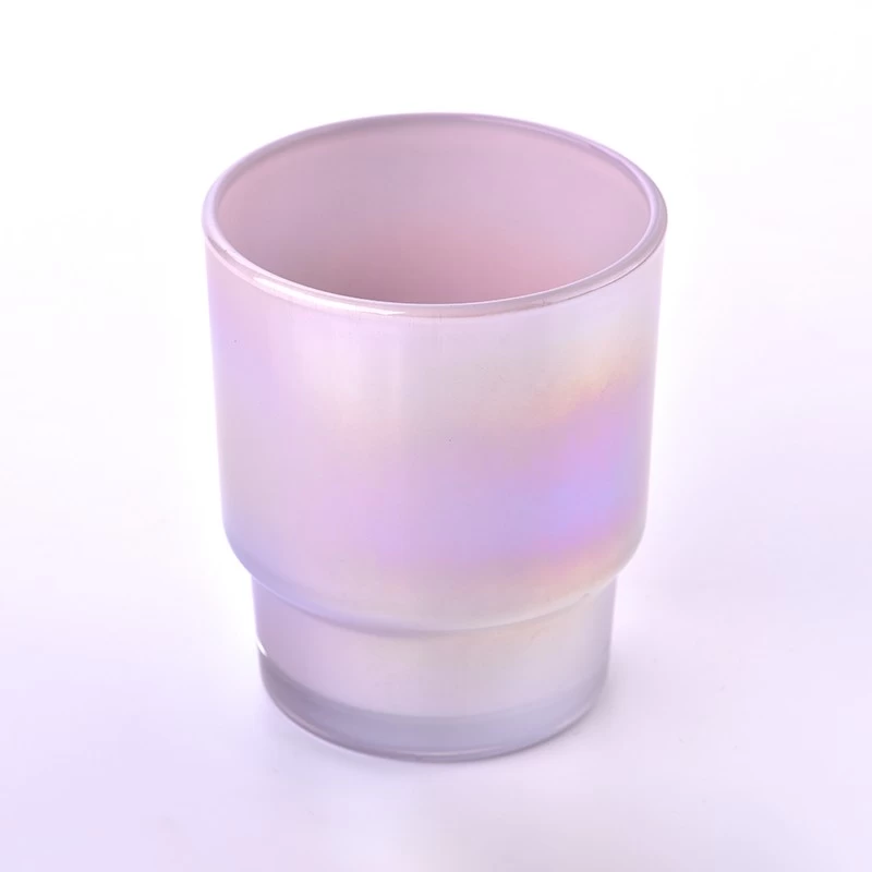 New step glass candle jars with iridescent color for wholesale 