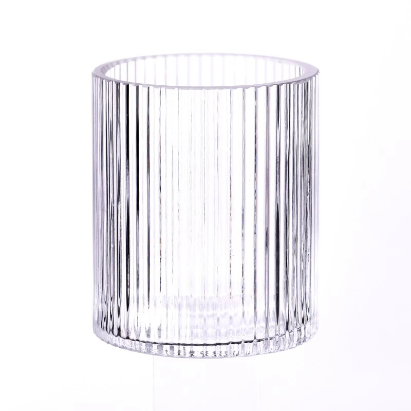 Popular 8oz 10oz transparent color on vertical line  glass candle holder for supplier